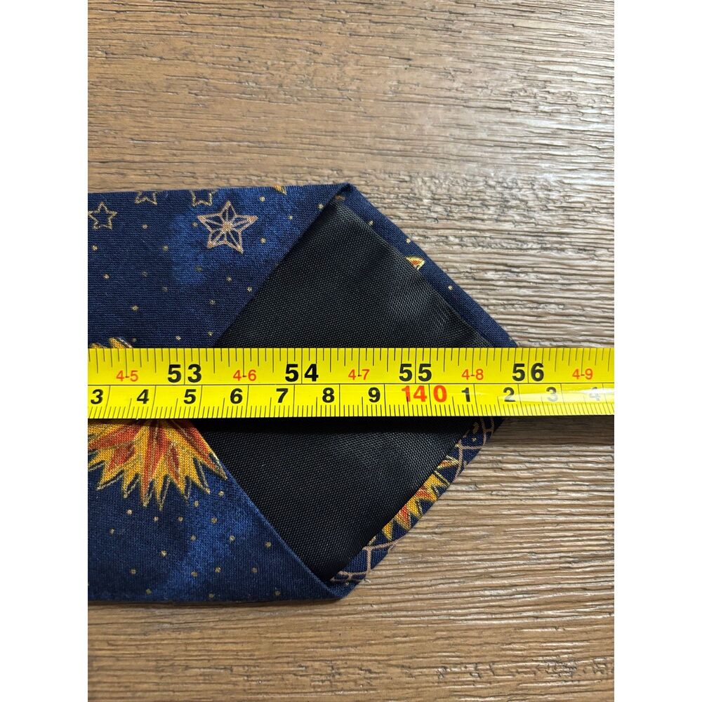 D'Em Crazy Vintage Celestial 100% Cotton Tie Sun Moon Stars Zodiac Navy 1990s - Picture 6 of 6